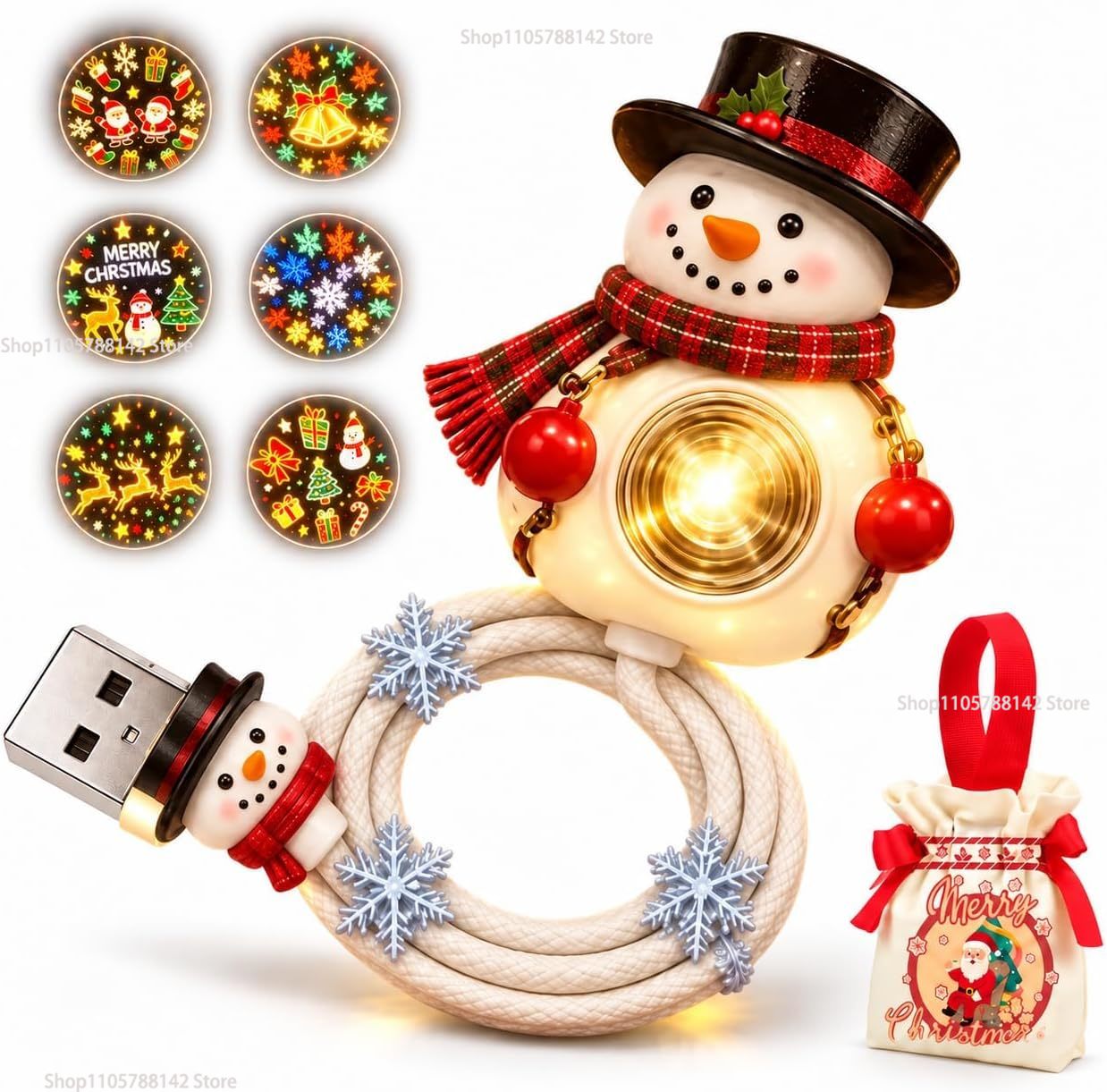 Lighting Christmas Decor - Weihnachts-Schneemann-USB-Projektor-Licht, verstellbarer Winkel, für Wand und